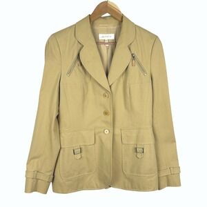 VTG Escada Women Tan Cotton Utility Blazer Jacket Sz 38/M Workwear Classic Luxe